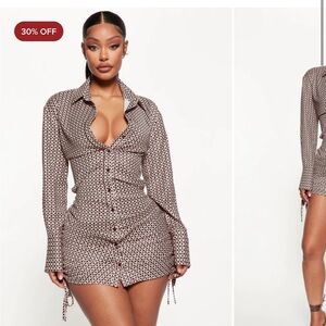 Fashion Nova. Mini brown and white shirt dress. Excellent condition.